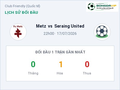 Dự đoán Metz vs Seraing United, 22h00 ngày 17/07: Tỷ lệ kèo Club Friendly (Quốc tế)