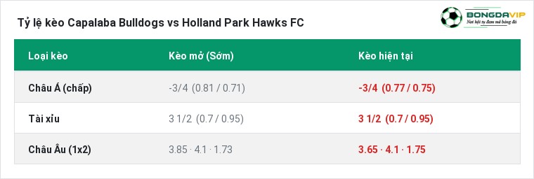 Tỷ lệ kèo Capalaba Bulldogs vs Holland Park Hawks FC tại BongdaVIP