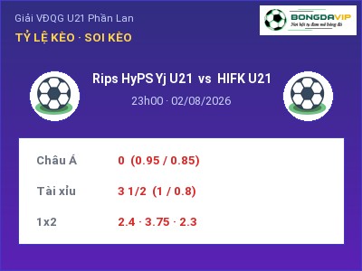 Dự đoán Rips HyPS Yj U21 vs HIFK U21, 23h00 ngày 02/08: Tỷ lệ kèo Giải VĐQG U21 Phần Lan