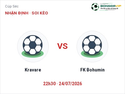 Nhận định Kravare vs FK Bohumin, 22h30 ngày 24/07: Soi kèo Cúp Séc