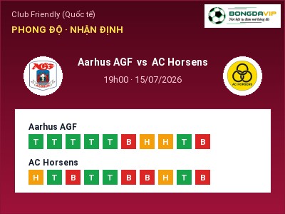 Dự đoán Aarhus AGF vs AC Horsens, 19h00 ngày 15/07: Tỷ lệ kèo Club Friendly (Quốc tế)