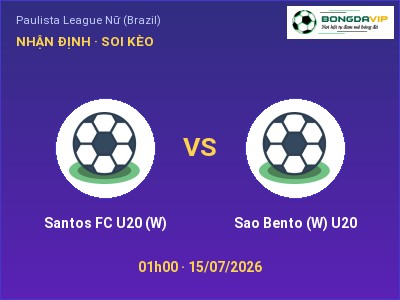 Soi kèo, dự đoán Santos FC U20 (W) vs Sao Bento (W) U20 01h00 ngày 15/07: Cửa trên gọi tên chủ nhà