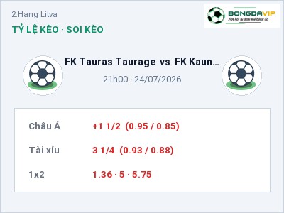 Soi kèo, dự đoán FK Tauras Taurage vs FK Kauno Zalgiris II 21h00 ngày 24/07: Cửa trên gọi tên chủ nhà