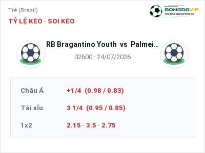 Nhận định RB Bragantino Youth vs Palmeiras (Youth), 02h00 ngày 24/07: Soi kèo Trẻ (Brazil)