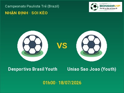 Dự đoán Desportivo Brasil Youth vs Uniao Sao Joao (Youth), 01h00 ngày 18/07: Tỷ lệ kèo Campeonato Paulista Trẻ (Brazil)