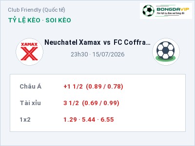 Soi kèo, dự đoán Neuchatel Xamax vs FC Coffrane 23h30 ngày 15/07: Cửa trên gọi tên chủ nhà