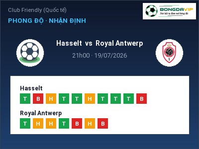 Dự đoán Hasselt vs Royal Antwerp, 21h00 ngày 19/07: Tỷ lệ kèo Club Friendly (Quốc tế)