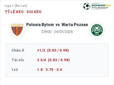 Soi kèo Polonia Bytom vs Warta Poznan 23h00 ngày 24/07: Chủ nhà sáng cửa