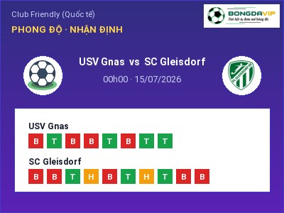 Nhận định USV Gnas vs SC Gleisdorf, 00h00 ngày 15/07: Soi kèo Club Friendly (Quốc tế)
