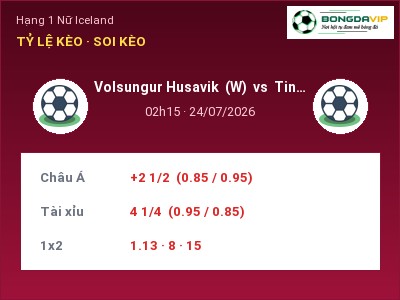 Dự đoán Volsungur Husavik (W) vs Tindastoll Neisti (W), 02h15 ngày 24/07: Tỷ lệ kèo Hạng 1 Nữ Iceland