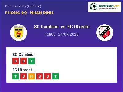 Soi kèo SC Cambuur vs FC Utrecht 16h00 ngày 24/07: Chủ nhà gặp khó