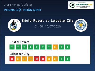 Dự đoán Bristol Rovers vs Leicester City, 01h00 ngày 15/07: Tỷ lệ kèo Club Friendly (Quốc tế)