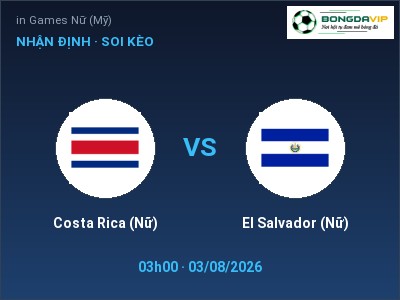 Dự đoán Costa Rica (Nữ) vs El Salvador (Nữ), 03h00 ngày 03/08: Tỷ lệ kèo in Games Nữ (Mỹ)