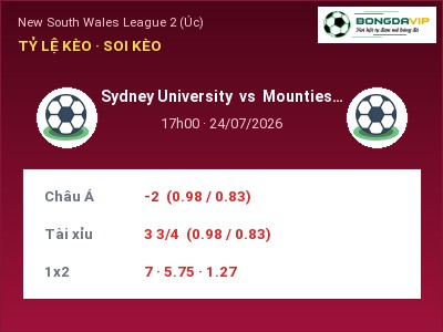 Dự đoán Sydney University vs Mounties Wanderers, 17h00 ngày 24/07: Tỷ lệ kèo New South Wales League 2 (Úc)