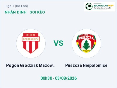 Soi kèo Pogon Grodzisk Mazowiecki vs Puszcza Niepolomice 00h30 ngày 03/08: Chủ nhà sáng cửa