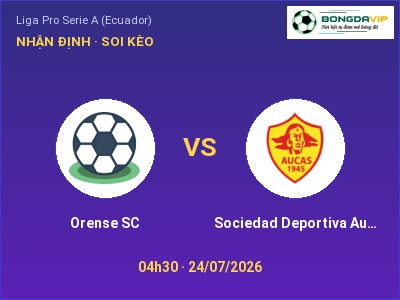 Nhận định Orense SC vs Sociedad Deportiva Aucas, 04h30 ngày 24/07: Soi kèo Liga Pro Serie A (Ecuador)