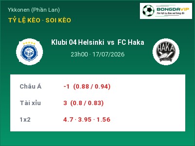 Soi kèo, dự đoán Klubi 04 Helsinki vs FC Haka 23h00 ngày 17/07: Khách lấn chủ