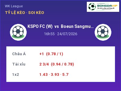 Nhận định KSPO FC (W) vs Boeun Sangmu (W), 16h55 ngày 24/07: Soi kèo WK League