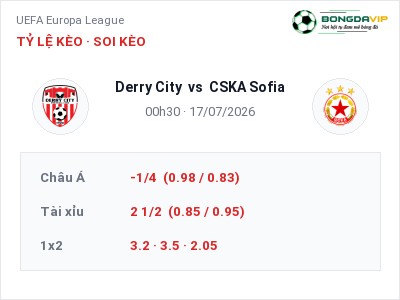 Nhận định Derry City vs CSKA Sofia, 00h30 ngày 17/07: Soi kèo UEFA Europa League