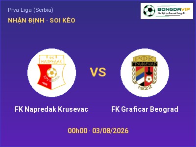 Soi kèo, dự đoán FK Napredak Krusevac vs FK Graficar Beograd 00h00 ngày 03/08: Khó cho đội khách