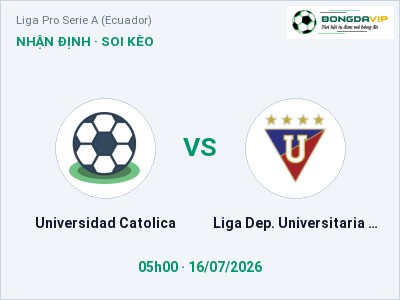 Dự đoán Universidad Catolica vs Liga Dep. Universitaria Quito, 05h00 ngày 16/07: Tỷ lệ kèo Liga Pro Serie A (Ecuador)